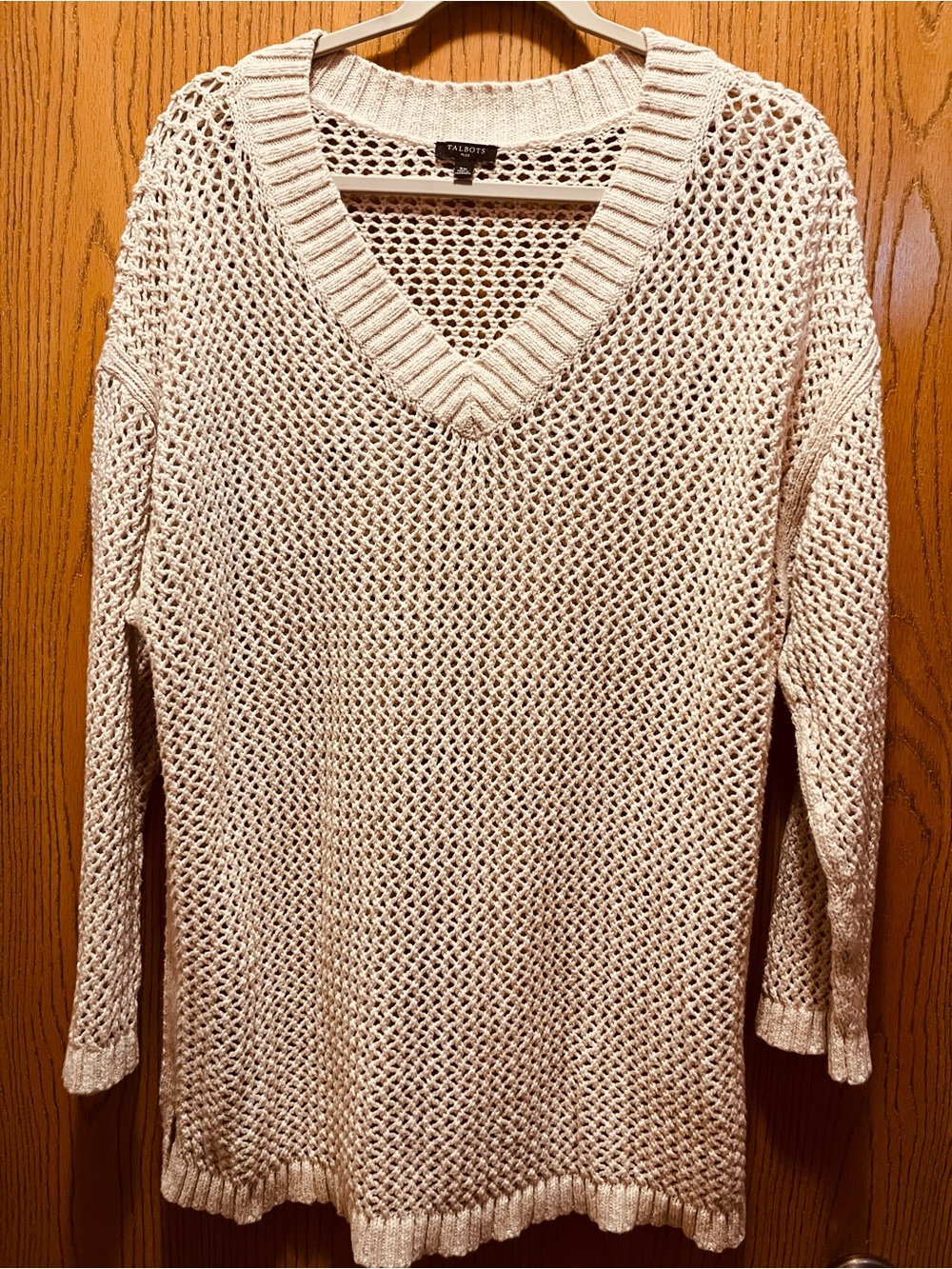 Talbots Cream Open-Weave V-Neck Sweater